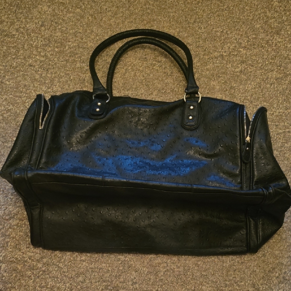 Black Ostrich-Pattern Weekender Bag